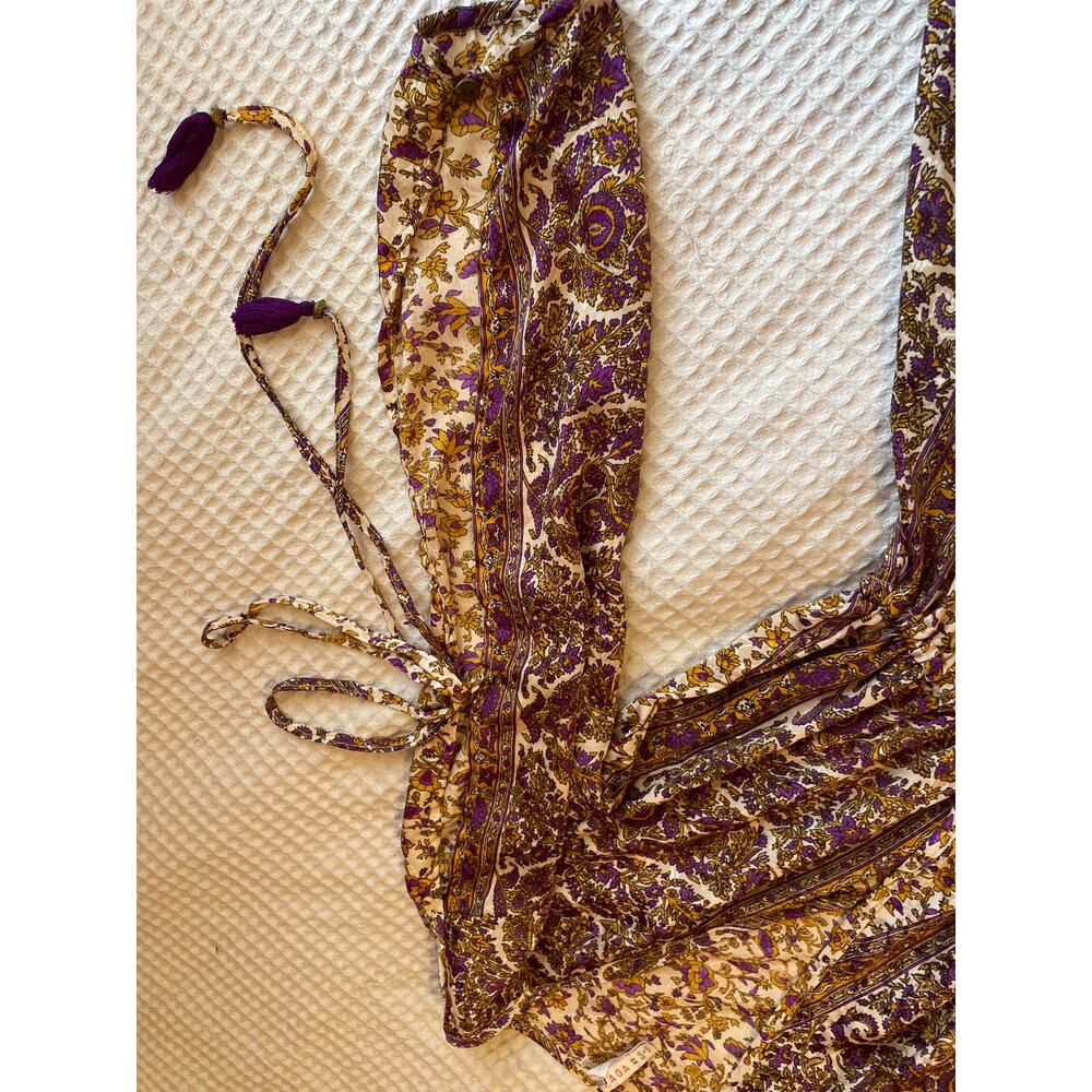 RAGA Bohemian Slit Sleeve Cold Shoulder Gold & Purple Floral Mini Dress Size XS - Picture 10 of 16